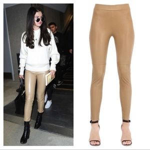 Wolford Estella Beige Cream Faux Leather Leggings Pants Size 12 Selena Gomez